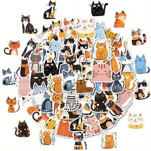 50pc Colorful Cat Stickers Set